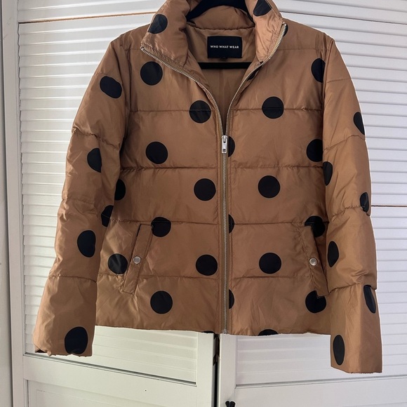 Who What Wear Jackets & Blazers - Who What Wear Brown Polka Dot Puffer Jacket
